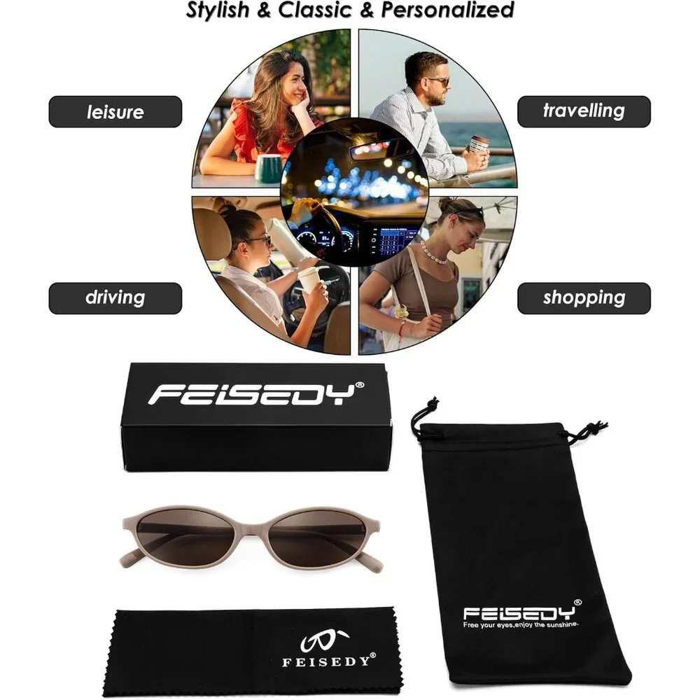 Women's Oval Sunglasses Eye Narrow Brown Trendy plastic frames Sunnies Shades